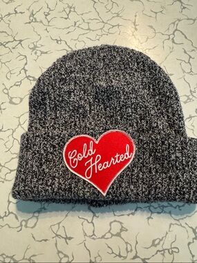 Time and Tru Gray Beanie with Red Heart Patch